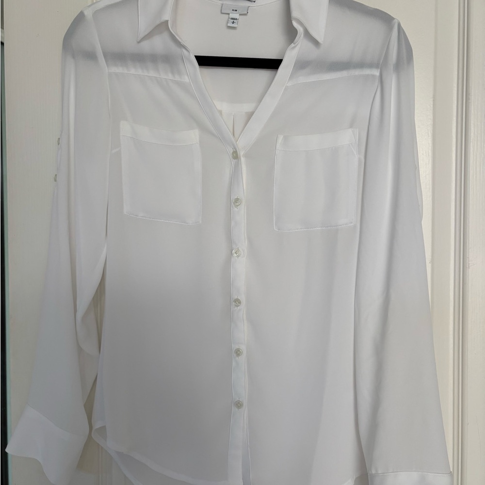 Express Portofino Slim White Button-Up Blouse